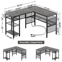 EFurnish L Shaped Desk, Grid Design With Metal Frame & Charging Station, Black Oak -Boraam Industries Shop e3312ea302e9eb4c 5591 w800 h800 b1 p0