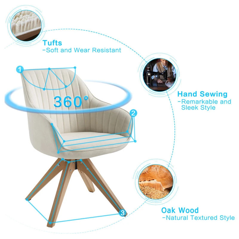 Art Leon Mid-Century Modern Swivel Fabric Upholstered Office Chair With Solid Wood Legs, 11 Art Leon Mid-Century Modern Swivel Fabric Upholstered Office Chair With Solid Wood Legs, - Image 9