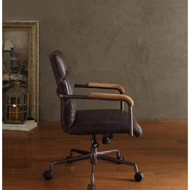 Acme Furniture Harith Top Grain Leather Office Chair, Retro Brown, Antique Ebony 4 Acme Furniture Harith Top Grain Leather Office Chair, Retro Brown, Antique Ebony - Image 2