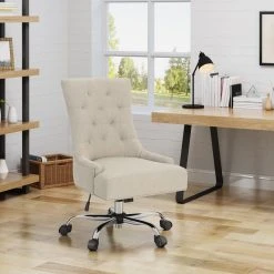 GDFStudio GDF Studio Bagnold Home Office Fabric Desk Chair, Wheat/Chrome -Boraam Industries Shop e5c1168f01e654d1 5239 w800 h800 b0 p0