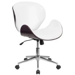 Flash Furniture Mahogany Swivel Chair In White Leather SD-SDM-2240-5-MAH-WH-GG