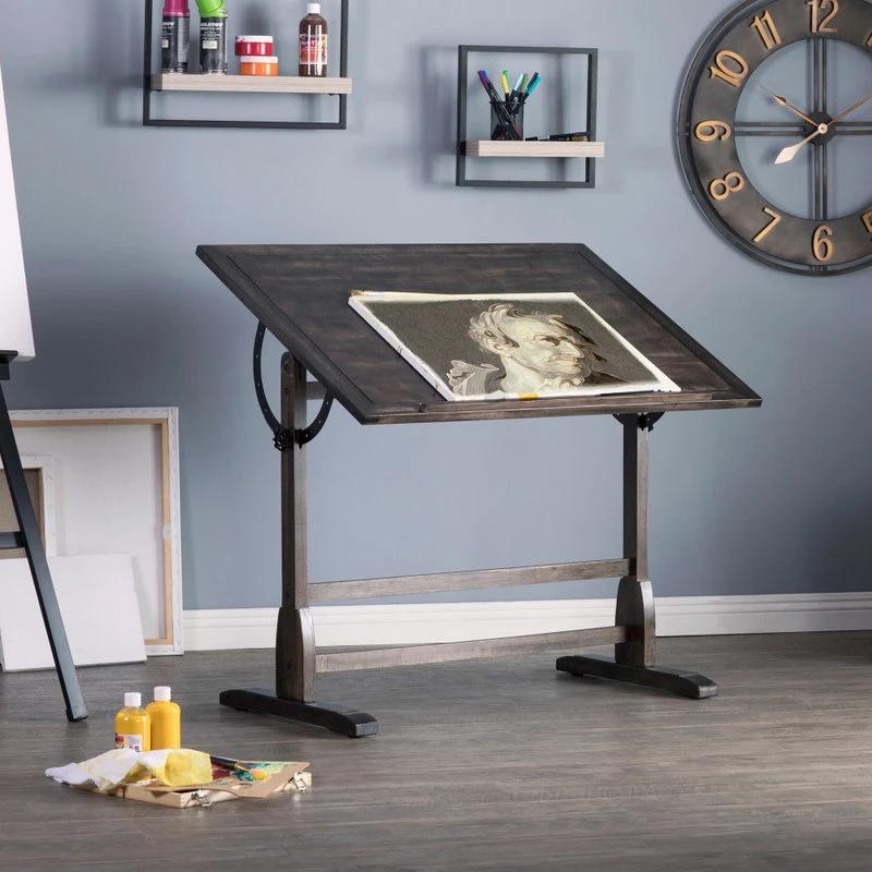 SD Studio Designs Vintage Wood Drafting Table - Distressed Black 4 SD Studio Designs Vintage Wood Drafting Table - Distressed Black - Image 2