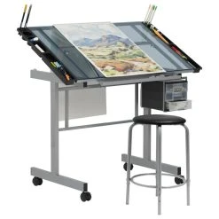 Studio Designs Vision Craft Station And Stool, Silver And Blue Glass -Boraam Industries Shop e8d11bea03612caa 3160 w800 h800 b1 p0