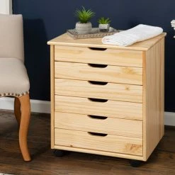 Linon Home Decor Products Linon Cary Six Drawer Wide Roll Cart With Natural Finish CT41NAT01 -Boraam Industries Shop e96178fc0223a687 3311 w800 h800 b0 p0