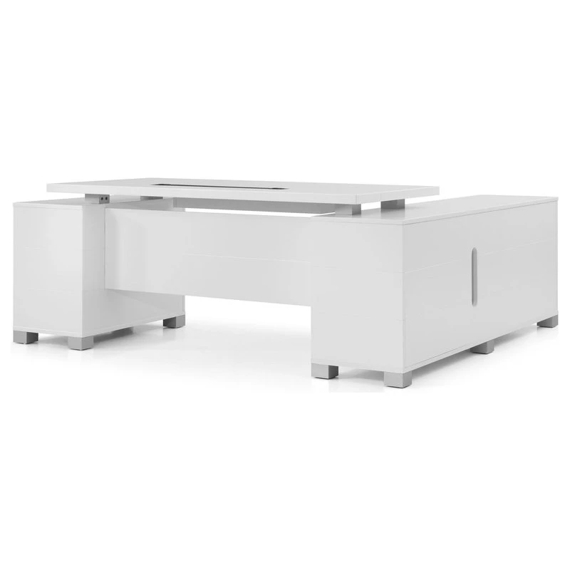 Zuri Furniture 79” Modern Ford White Matte Lacquer Desk Left Return Letter/Legal Filing Drawers 4 Zuri Furniture 79” Modern Ford White Matte Lacquer Desk Left Return Letter/Legal Filing Drawers - Image 2