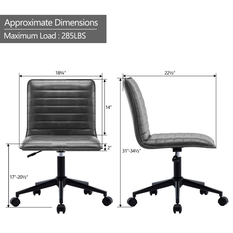 Duhome Elegant Lifestyle Horizontal Stitching Armless Swivel Task Chair, Grey 5 Duhome Elegant Lifestyle Horizontal Stitching Armless Swivel Task Chair, Grey - Image 3