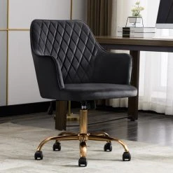 Duhome Elegant Lifestyle Mid-Century Diamond Quilted Desk Chair, Dark Grey With Gold Base -Boraam Industries Shop ec01b26f006ebca3 4684 w800 h800 b0 p0