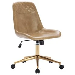 Duhome Elegant Lifestyle Faux Leather Golden Base Swivel Desk Chair, Camel