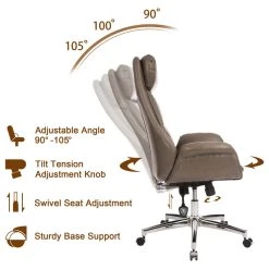 Glitzhome Mid-Century Leatherette Adjustable Swivel High Back Office Chair, Brownish Grey -Boraam Industries Shop eda12cef034533fa 9913 w800 h800 b1 p0