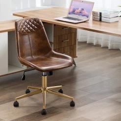 Duhome Elegant Lifestyle Faux Leather Golden Base Swivel Desk Chair, Yellowish-Brown -Boraam Industries Shop ee219abe003868ad 1924 w800 h800 b0 p0