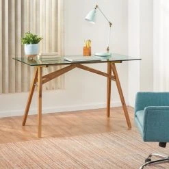 GDFStudio Croxton Mid-Century Acacia Wood Desk With Tempered Glass Top -Boraam Industries Shop f0510c9f0f907a3a 5291 w800 h800 b0 p0