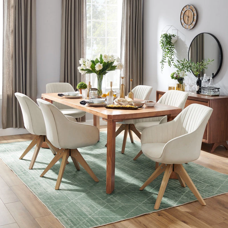 Art Leon Mid-Century Modern Swivel Fabric Upholstered Office Chair With Solid Wood Legs, 9 Art Leon Mid-Century Modern Swivel Fabric Upholstered Office Chair With Solid Wood Legs, - Image 7