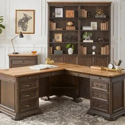 Martin Furniture Executve L-Desk And Return With Solid Wood Plank Tops, Fully Assembled, Brown -Boraam Industries Shop f241858000b951e6 1091 w800 h800 b0 p0
