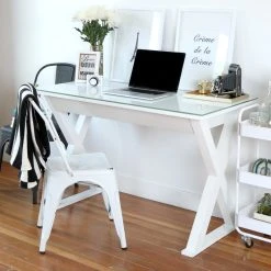 Walker Edison 48" Black Glass Computer Desk, White -Boraam Industries Shop f57129880b16e4c1 5835 w800 h800 b0 p0