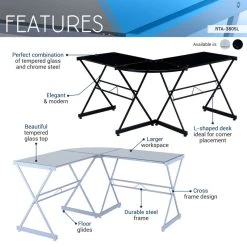 Rta Products- L Techni Mobili L-Shaped Glass Computer Desk, Black -Boraam Industries Shop f7b12af600c274b7 0445 w800 h800 b0 p0