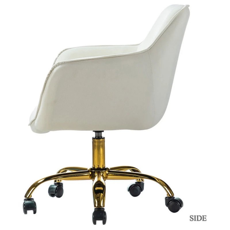Karat Home Swivel Velvet Hight, Adjustable Task Chair With Tufted Back, Ivory 5 Karat Home Swivel Velvet Hight, Adjustable Task Chair With Tufted Back, Ivory - Image 3