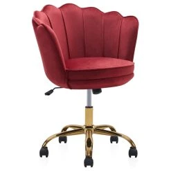 Belleze Kaylee Office Chair Upholstered Velvet Seashell Swivel Desk Chair, Red-Gld