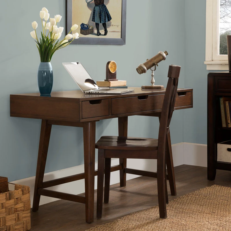 PRI HomeFare Mid-Century Wood Writing Desk In Walnut Brown 5 PRI HomeFare Mid-Century Wood Writing Desk In Walnut Brown - Image 3