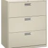 The HON Company 600 Series 3-Drawer Lateral File, 36"x19-1/4", Light Gray