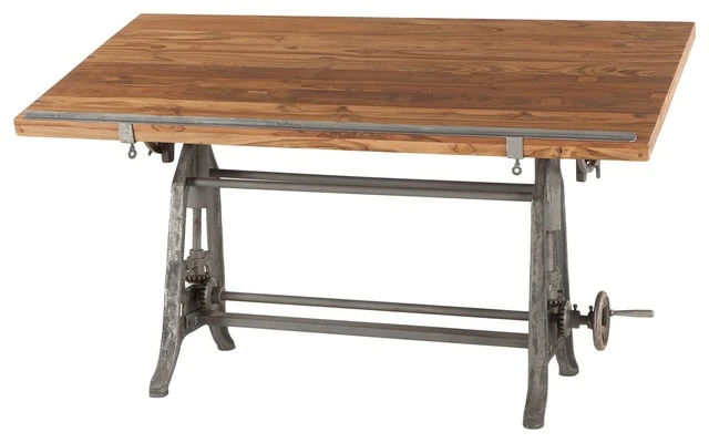 World Interiors Artezia Drafting Desk, Natural, Gun Metal 3 World Interiors Artezia Drafting Desk, Natural, Gun Metal