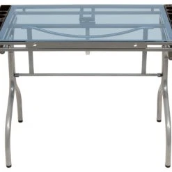 Craft Accents Home Office Folding Craft Table, Silver, Blue Glass