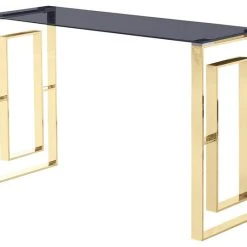 Best Master Furniture Mallory Smoked Glass Living Room Sofa Table, Gold