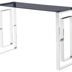 Best Master Furniture Mallory Smoked Glass Living Room Sofa Table, Silver