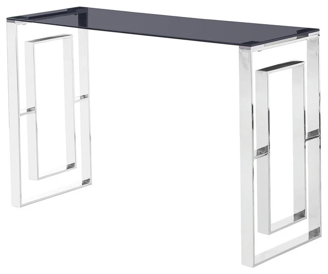 Best Master Furniture Mallory Smoked Glass Living Room Sofa Table, Silver 3 Best Master Furniture Mallory Smoked Glass Living Room Sofa Table, Silver