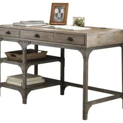 Scranton & Co Writing Desk In Weathered Oak And Antique Silver
