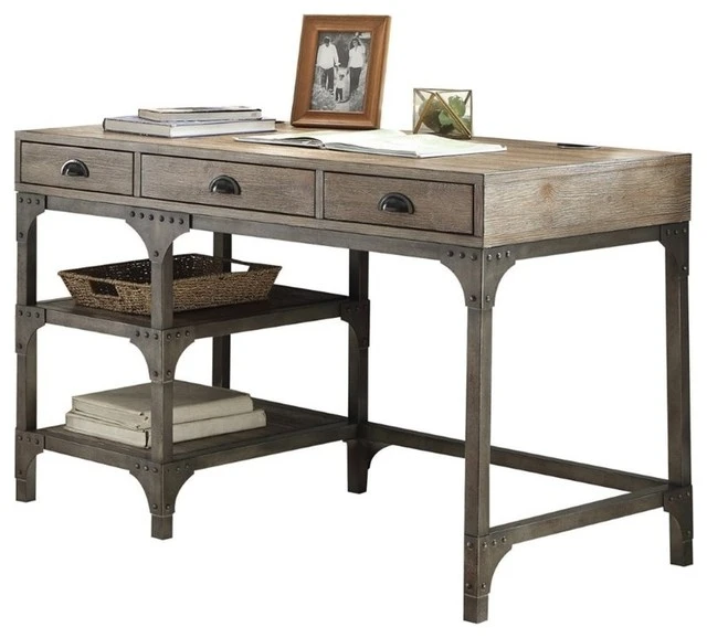 Scranton & Co Writing Desk In Weathered Oak And Antique Silver 3 Scranton & Co Writing Desk In Weathered Oak And Antique Silver