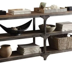 Acme Furniture Gorden Console Table, Weathered Oak And Antique Silver, 72"