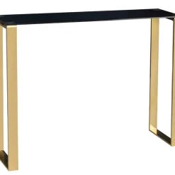 Cortesi Home Remini Narrow Contemporary Glass Console Table In Polished Gold Fin