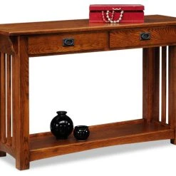 Leick Home Leick Furniture Wood Mission Console Table With Drawers And Shelf In Oak