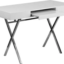 Flash Furniture 44.25"X21.625" White Computer Desk With Keyboard Tray And Drawers