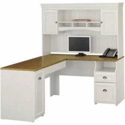 Bush Business Furniture Bush Furniture Fairview 60" L-Shape Computer Desk With Hutch In Antique White
