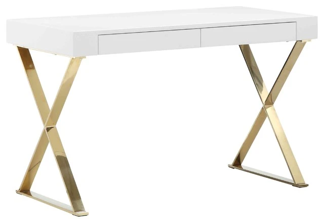 Pangea Home Mason Gold X-Leg Desk, White 3 Pangea Home Mason Gold X-Leg Desk, White