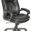 OIF Executive Swivel/Tilt Leather High-Back Chair, Fixed Arched Arms, Black