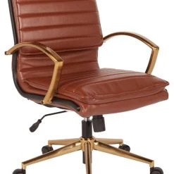 Office Star Products Mid-Back Faux Leather Chair, Saddle