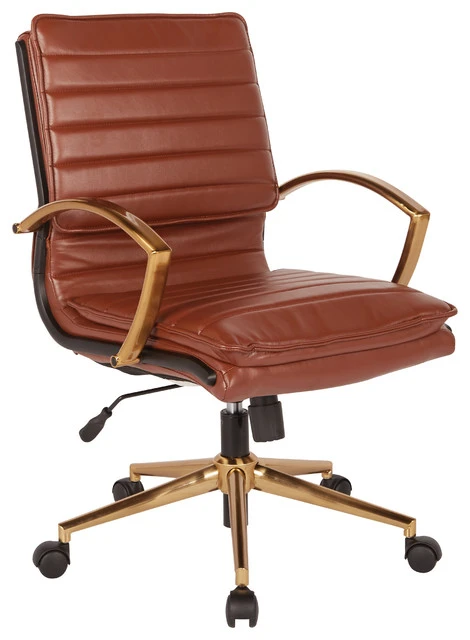 Office Star Products Mid-Back Faux Leather Chair, Saddle 3 Office Star Products Mid-Back Faux Leather Chair, Saddle