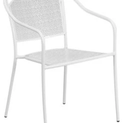 Flash Furniture White Indoor, Outdoor Steel Patio Arm Chair With Round Back