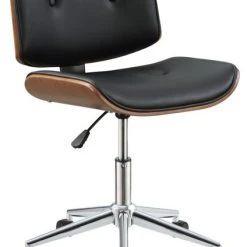 Benzara, Woodland Imprts, The Urban Port Metal & Wooden Office Armless Chair, Black & Walnut Brown
