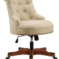 Linon Home Decor Products Linon Sinclair Wood Upholstered Adjustable Office Chair In Beige