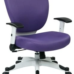 Office Star Products White Frame Managers Chair With Padded Seat And Back, Adjustable Arms, Purple