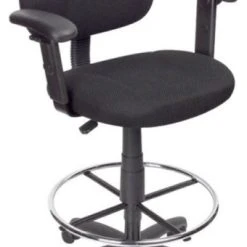 Boss Office Products Boss Office Contoured Comfort Rolling Fabric Drafting Stool With Arms In Black