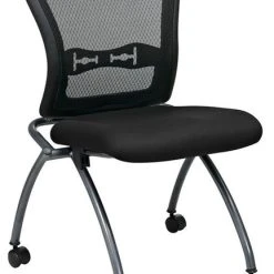 Office Star Products Deluxe Armless Folding Chair With Progrid Back, Titanium, Set Of 2